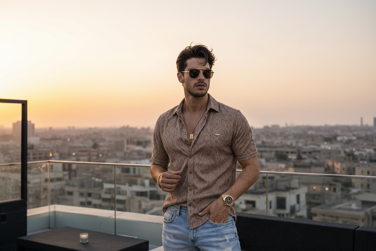 Camisa Marrón Estampada ARK - Fondo Amplio